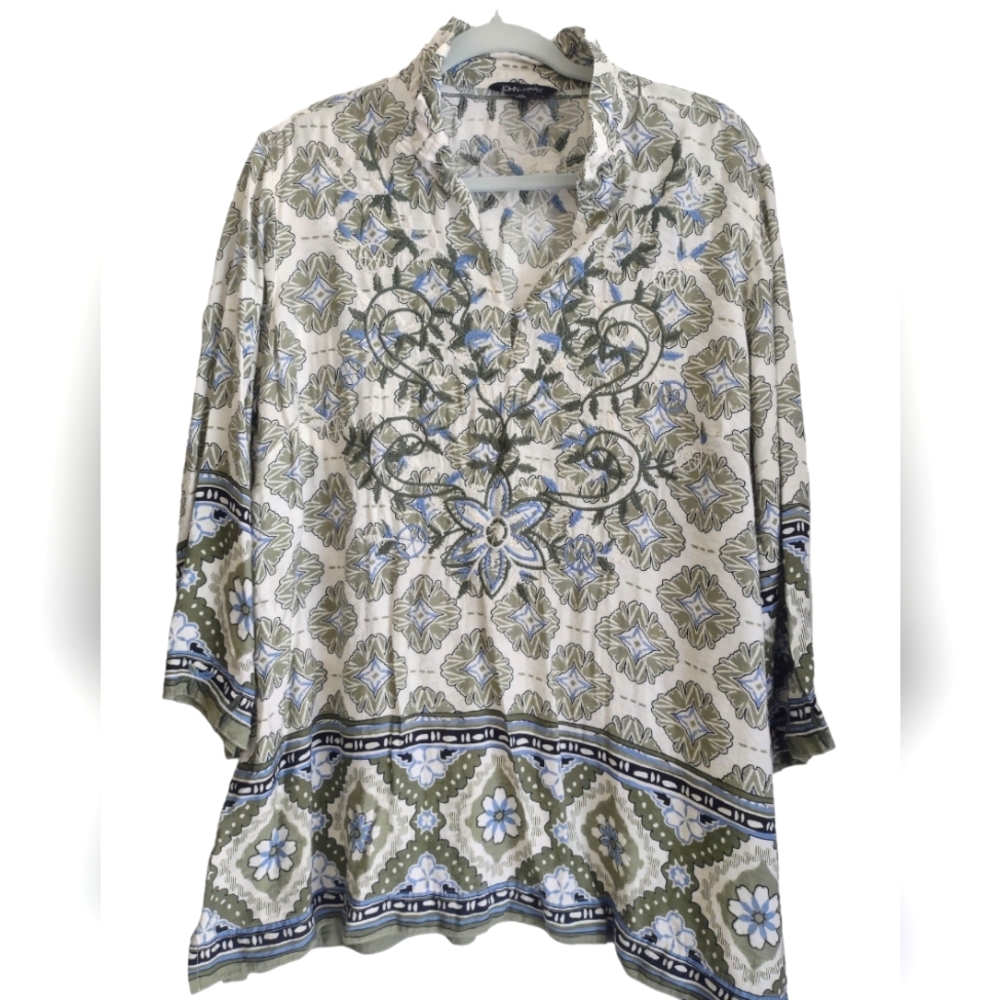 JOHN MARK Women's XL Embroidered Tunic Top Artsy Boho Loose